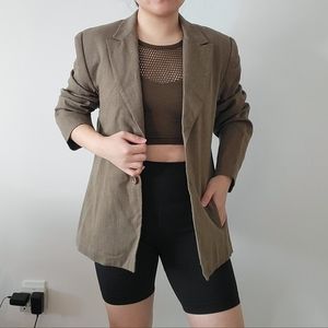 Vintage boxy oversized wool blazer moss green Size medium large slit pockets